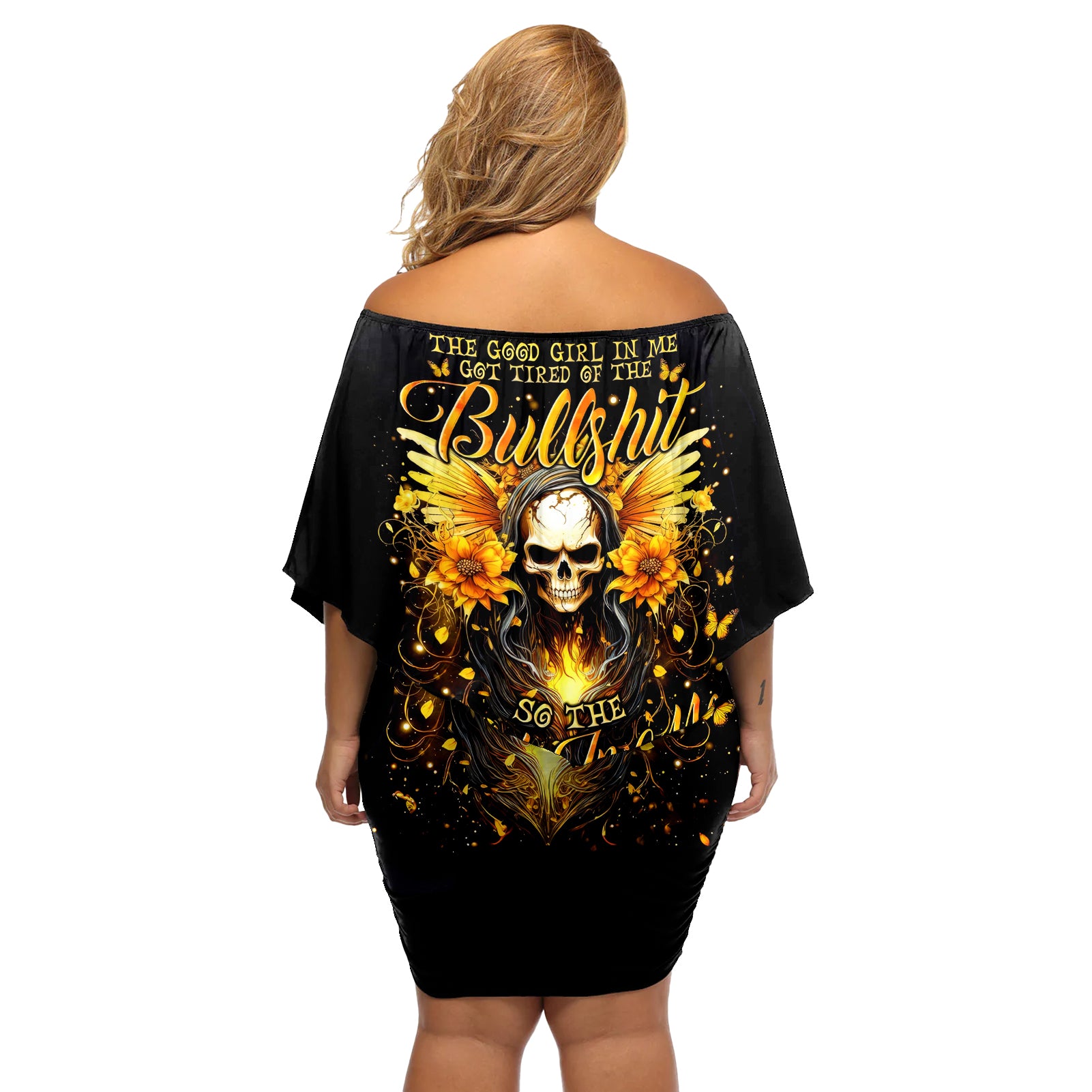 Fairy Skull Off Shoulder Short Dress The Good Girl In Me Got Tired Of The Bullshit - Wonder Print Shop