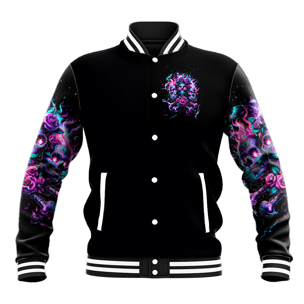 Flower Skull Baseball Jacket Stuck Between IDK IDC - Wonder Print Shop