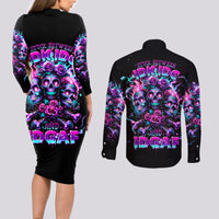 Flower Skull Couples Matching Long Sleeve Bodycon Dress and Long Sleeve Button Shirt Stuck Between IDK IDC - Wonder Print Shop