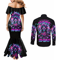 Flower Skull Couples Matching Mermaid Dress and Long Sleeve Button Shirt Stuck Between IDK IDC