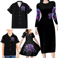 Flower Skull Family Matching Long Sleeve Bodycon Dress and Hawaiian Shirt Stuck Between IDK IDC - Wonder Print Shop