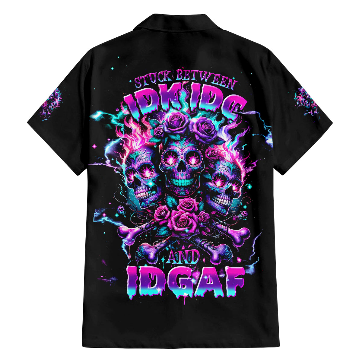 Flower Skull Family Matching Long Sleeve Bodycon Dress and Hawaiian Shirt Stuck Between IDK IDC - Wonder Print Shop