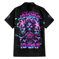 Flower Skull Family Matching Long Sleeve Bodycon Dress and Hawaiian Shirt Stuck Between IDK IDC - Wonder Print Shop