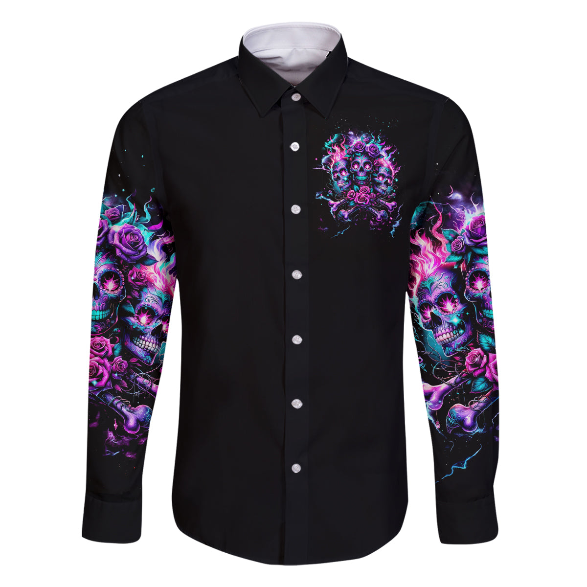 Flower Skull Family Matching Long Sleeve Bodycon Dress and Hawaiian Shirt Stuck Between IDK IDC - Wonder Print Shop