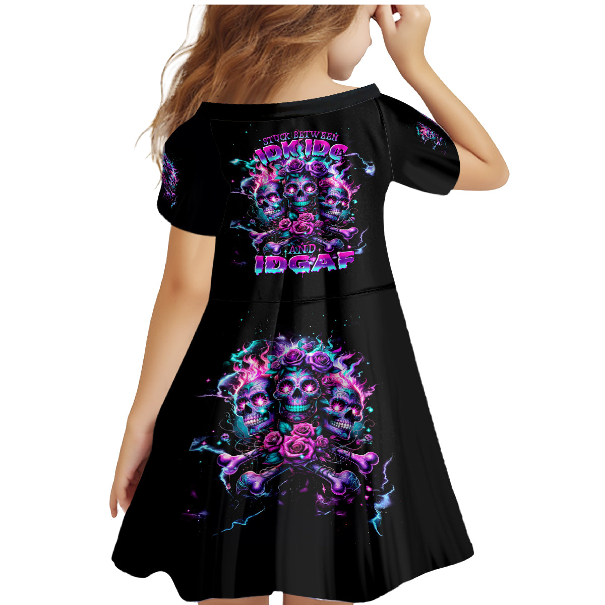 Flower Skull Family Matching Mermaid Dress and Hawaiian Shirt Stuck Between IDK IDC - Wonder Print Shop