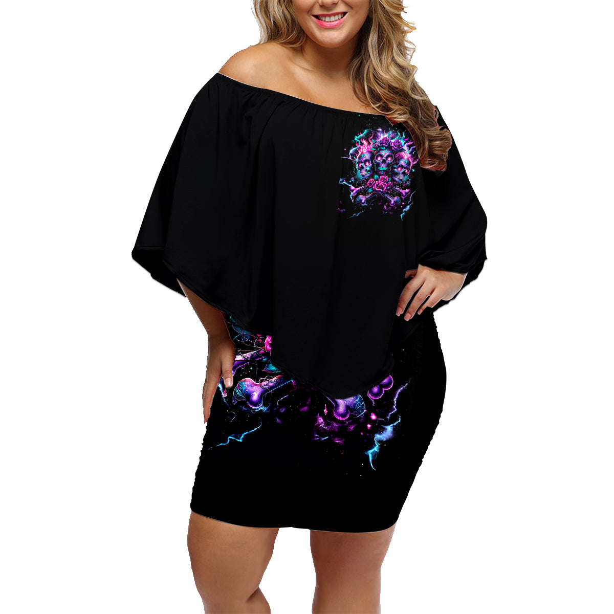 Flower Skull Family Matching Off Shoulder Short Dress and Hawaiian Shirt Stuck Between IDK IDC - Wonder Print Shop