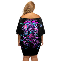 Flower Skull Family Matching Off Shoulder Short Dress and Hawaiian Shirt Stuck Between IDK IDC - Wonder Print Shop