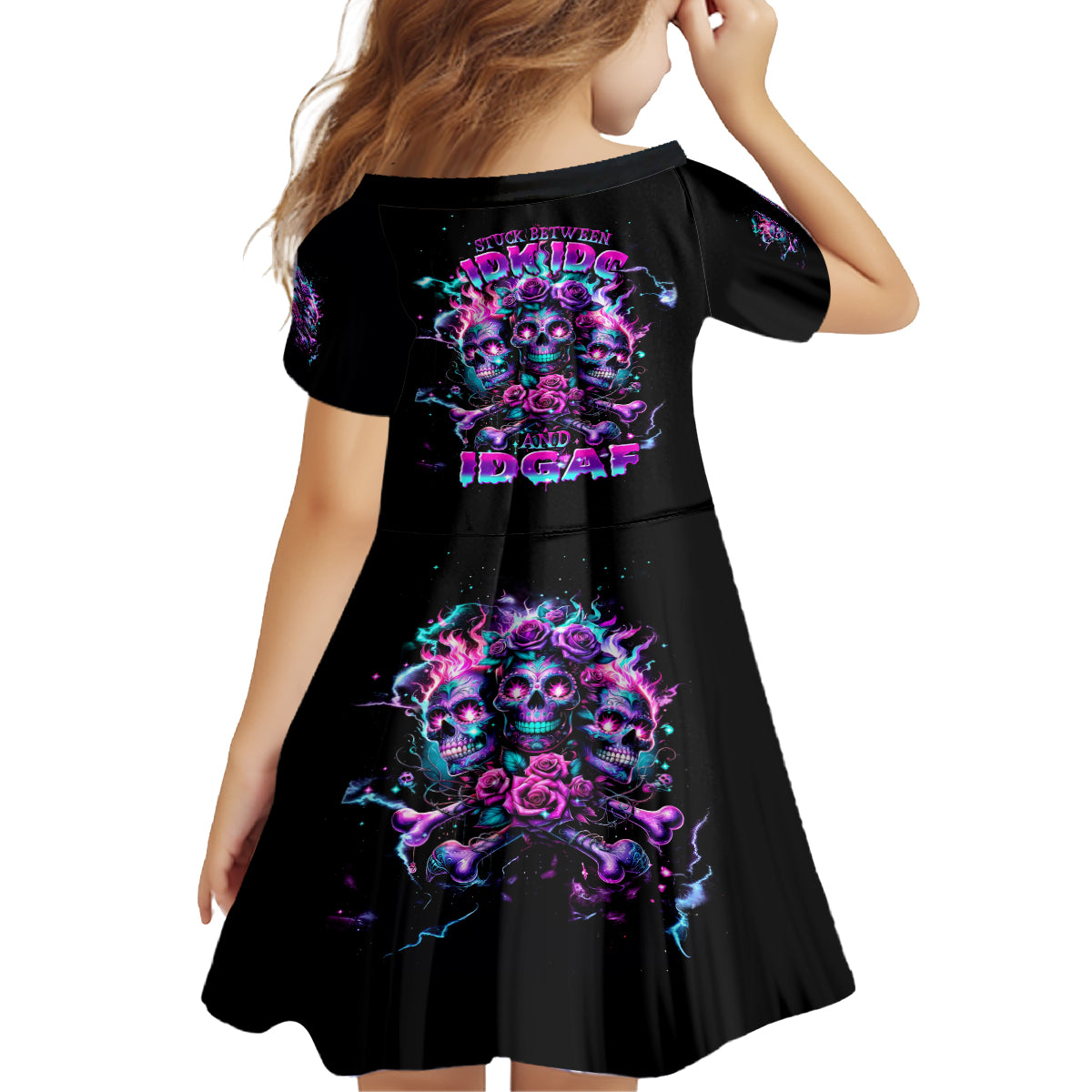 Flower Skull Family Matching Puletasi and Hawaiian Shirt Stuck Between IDK IDC - Wonder Print Shop