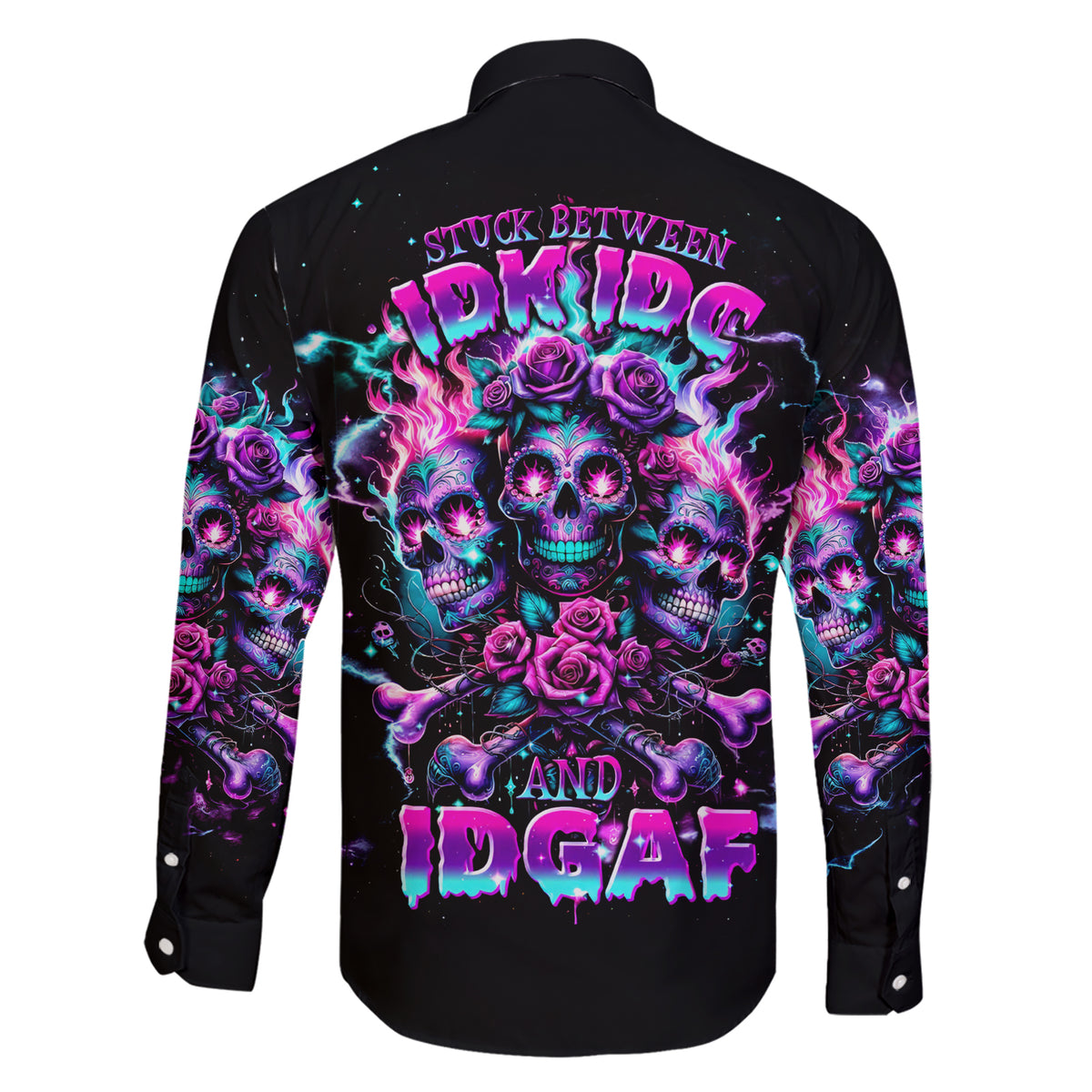 Flower Skull Family Matching Short Sleeve Bodycon Dress and Hawaiian Shirt Stuck Between IDK IDC - Wonder Print Shop