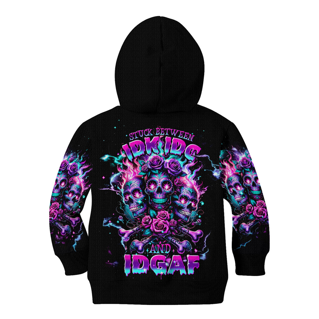Flower Skull Kid Hoodie Stuck Between IDK IDC - Wonder Print Shop