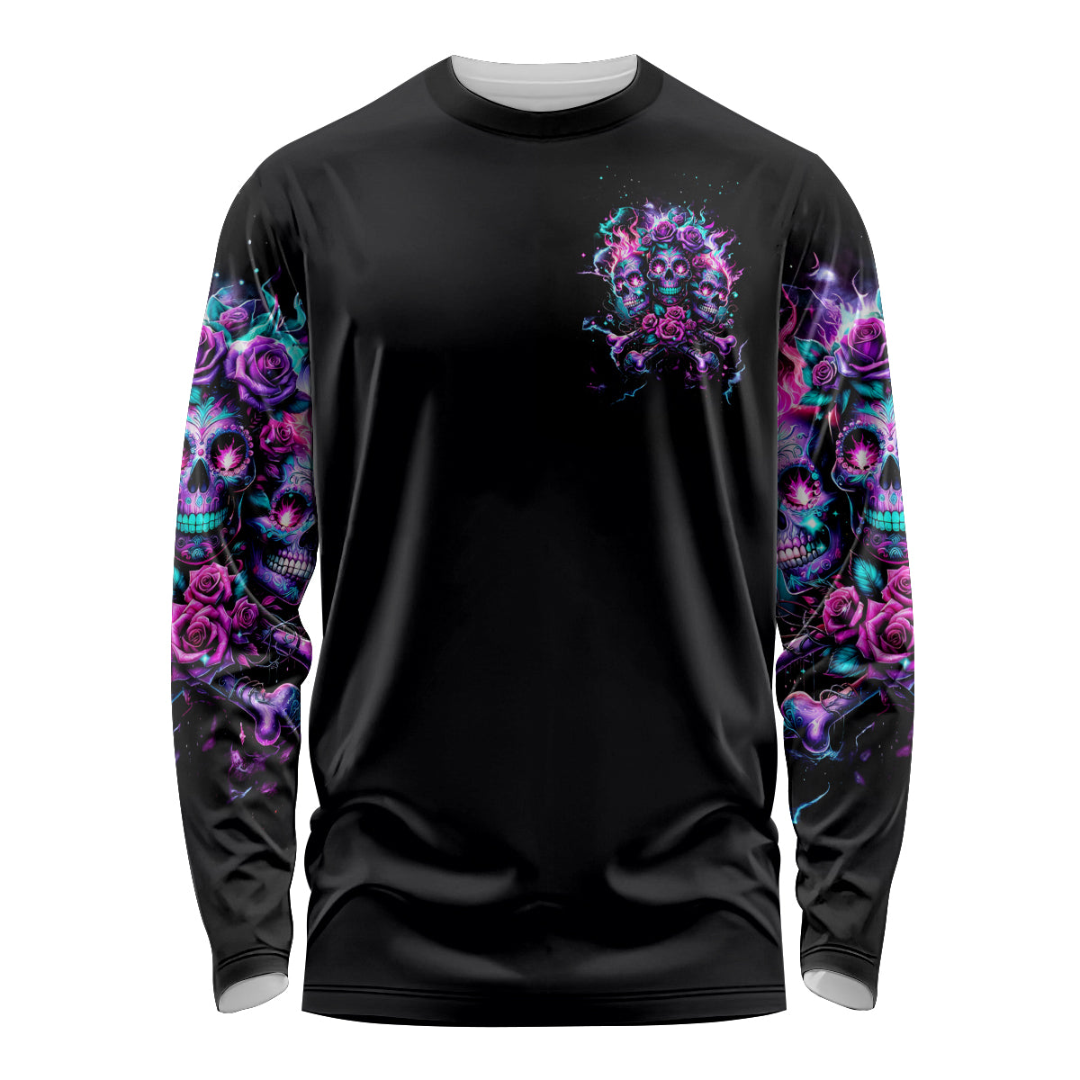 Flower Skull Long Sleeve Shirt Stuck Between IDK IDC - Wonder Print Shop