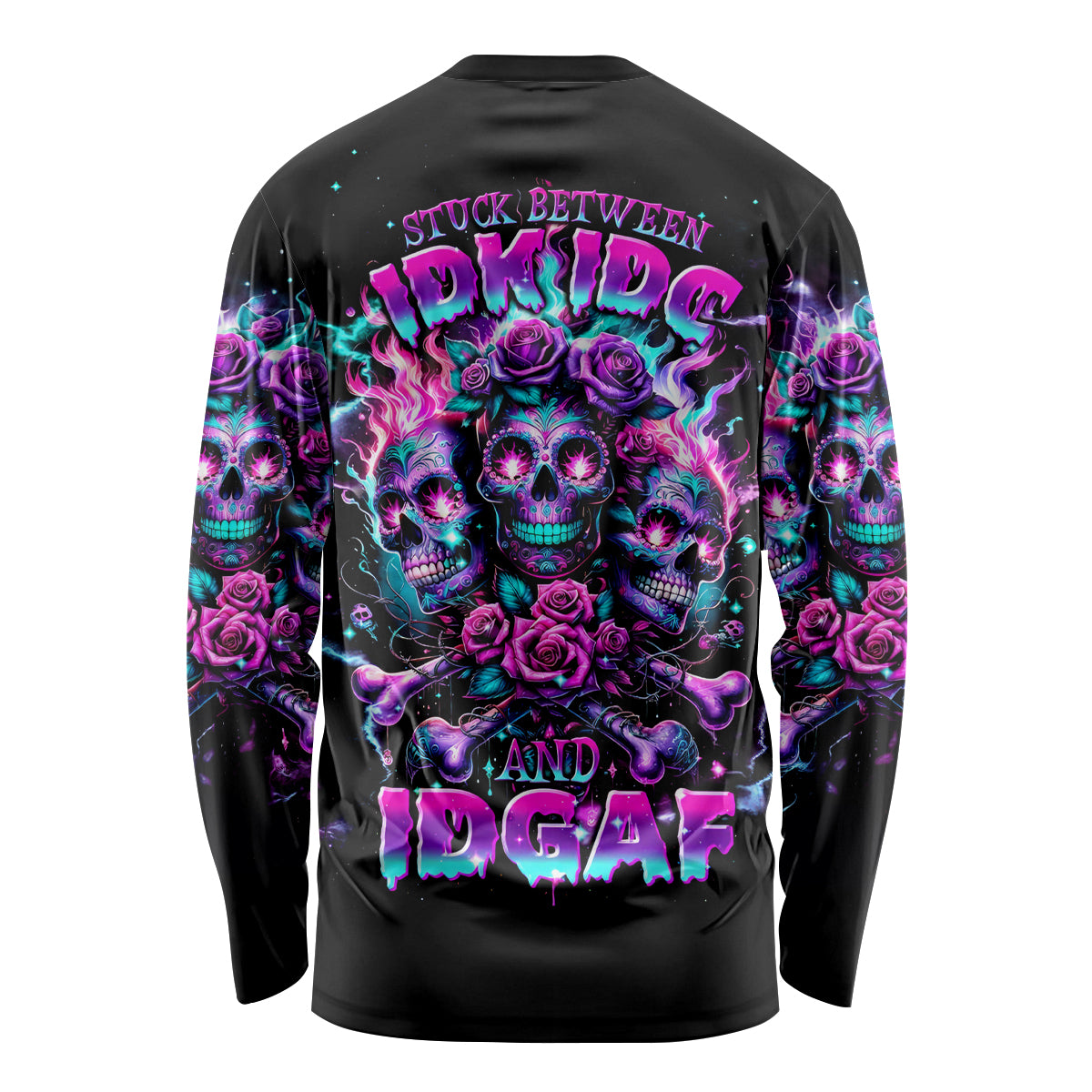 Flower Skull Long Sleeve Shirt Stuck Between IDK IDC - Wonder Print Shop