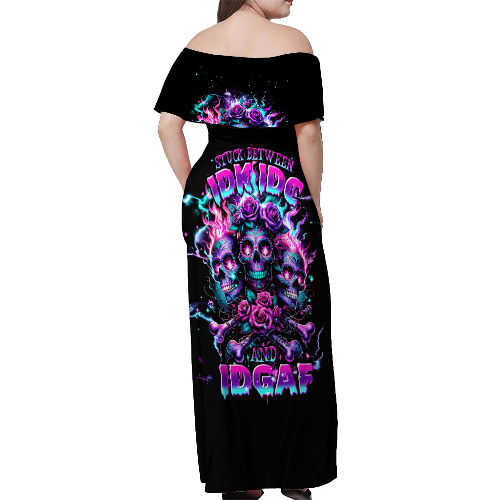 Flower Skull Off Shoulder Maxi Dress Stuck Between IDK IDC - Wonder Print Shop