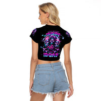 Flower Skull Raglan Cropped T Shirt Stuck Between IDK IDC - Wonder Print Shop