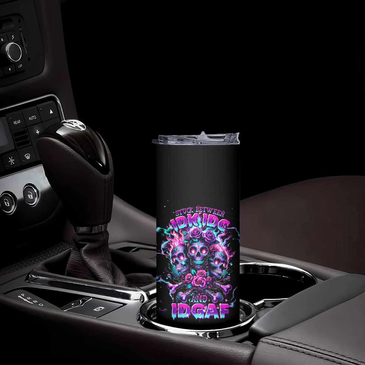 Flower Skull Skinny Tumbler Stuck Between IDK IDC - Wonder Print Shop