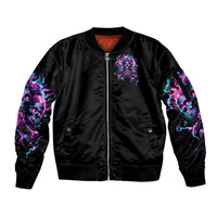 Flower Skull Sleeve Zip Bomber Jacket Stuck Between IDK IDC - Wonder Print Shop