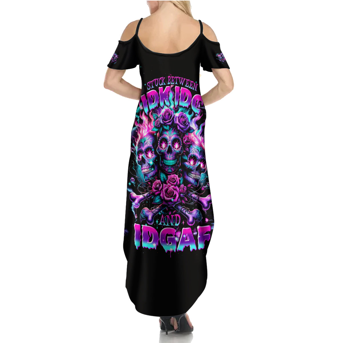 Flower Skull Summer Maxi Dress Stuck Between IDK IDC - Wonder Print Shop