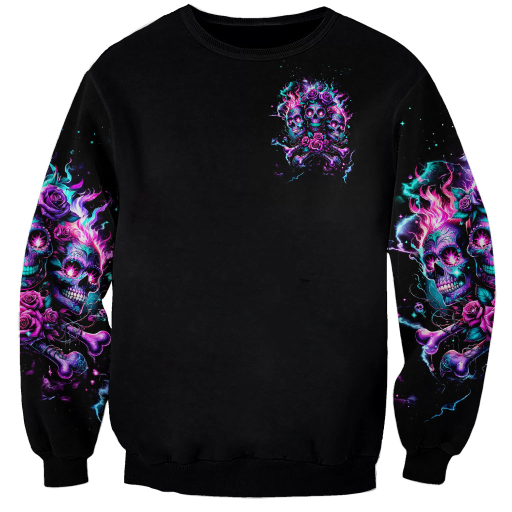Flower Skull Sweatshirt Stuck Between IDK IDC - Wonder Print Shop