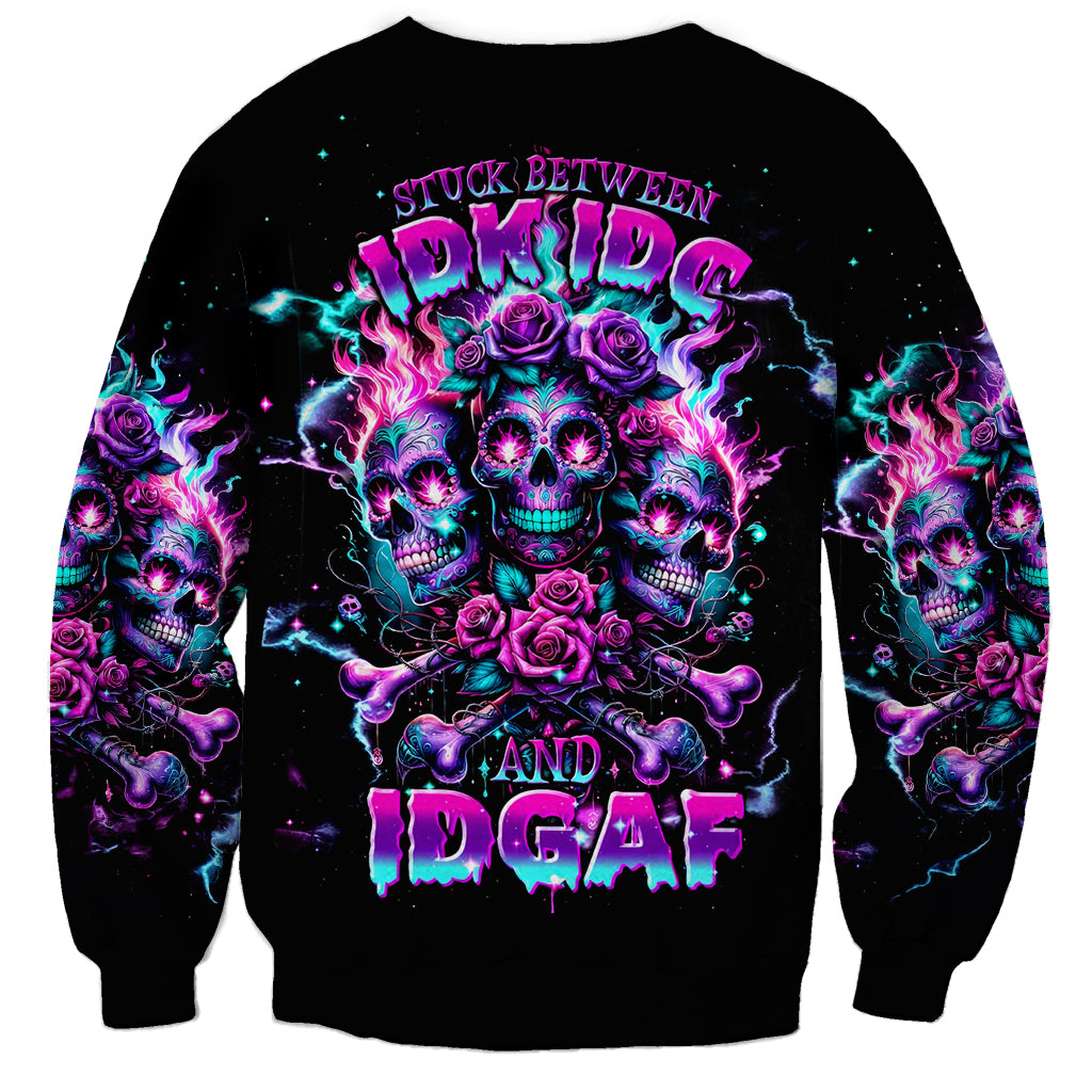 Flower Skull Sweatshirt Stuck Between IDK IDC - Wonder Print Shop