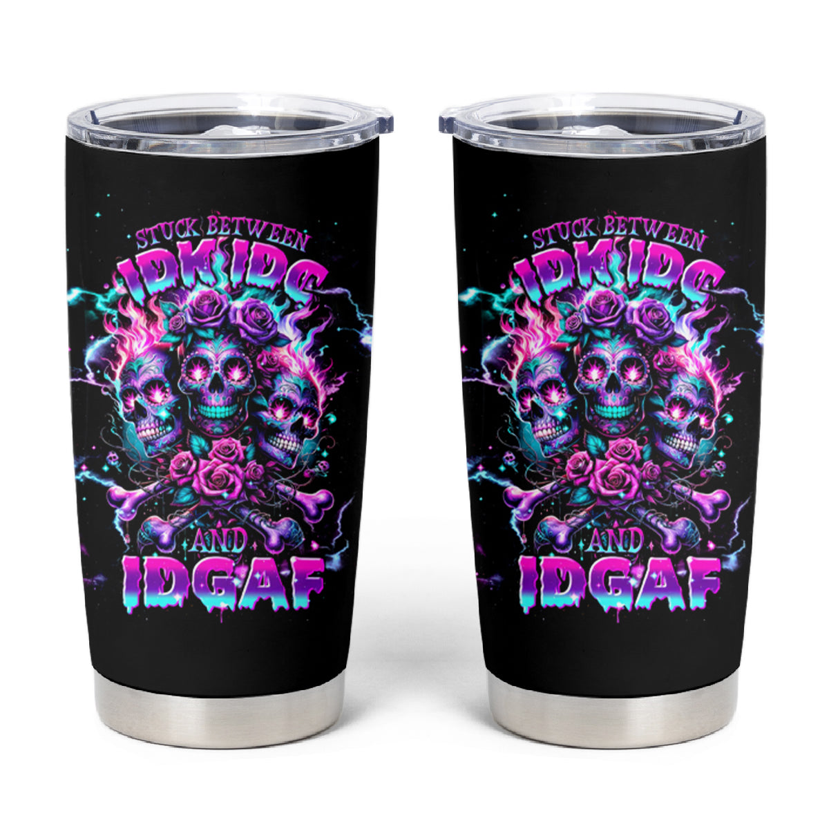 Flower Skull Tumbler Cup Stuck Between IDK IDC - Wonder Print Shop