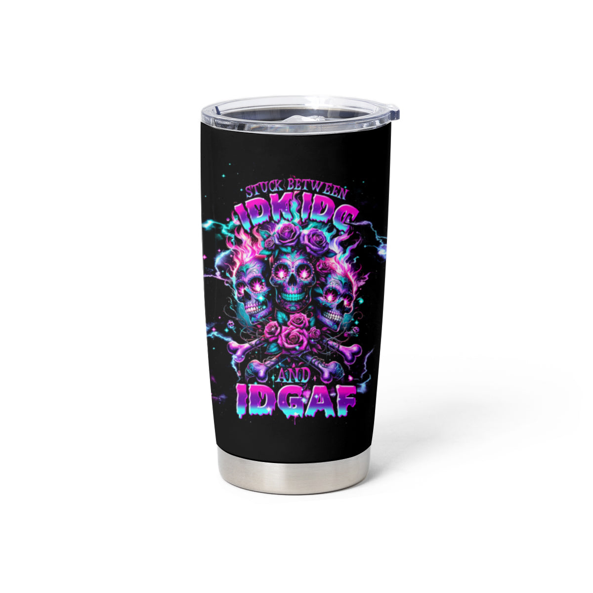Flower Skull Tumbler Cup Stuck Between IDK IDC - Wonder Print Shop