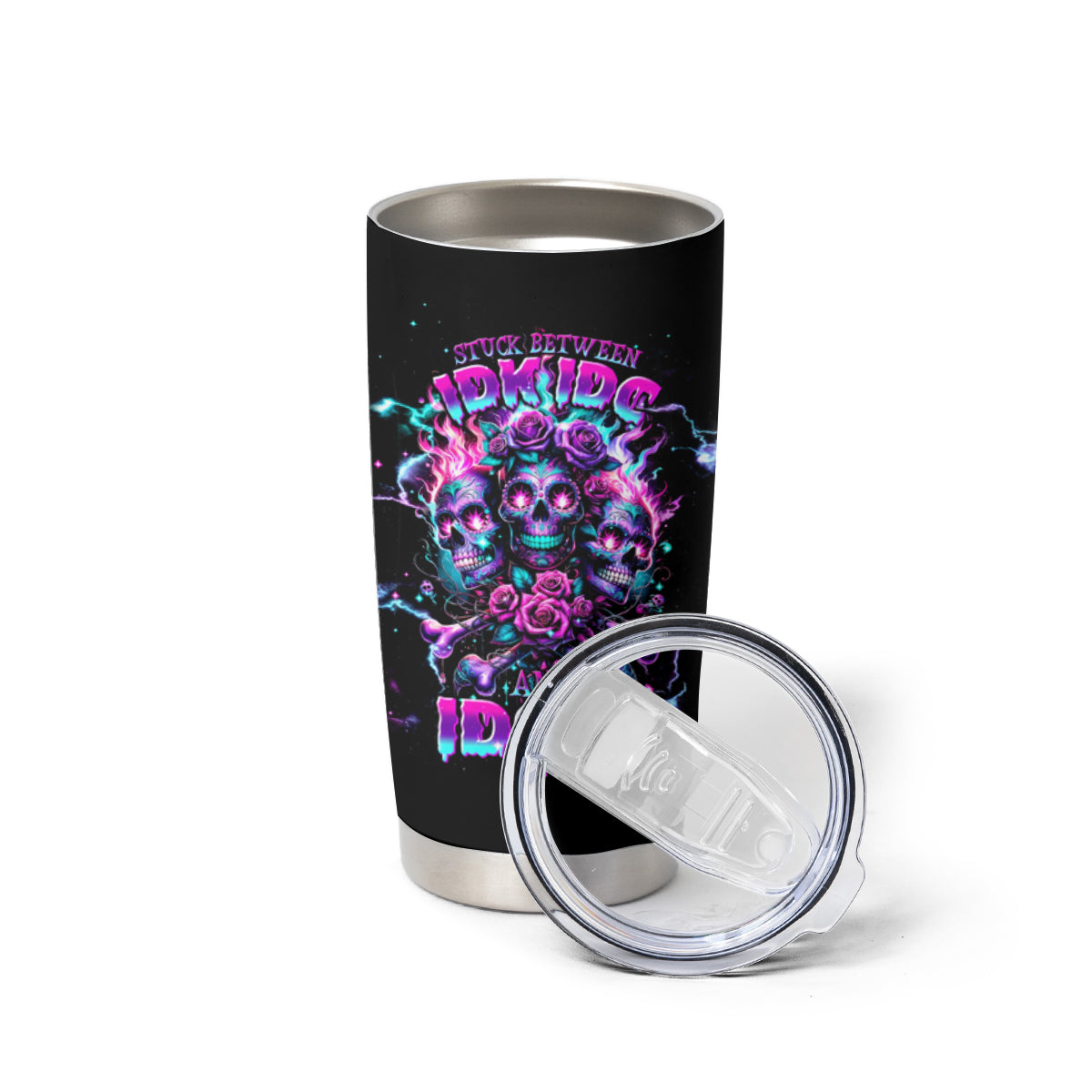 Flower Skull Tumbler Cup Stuck Between IDK IDC - Wonder Print Shop