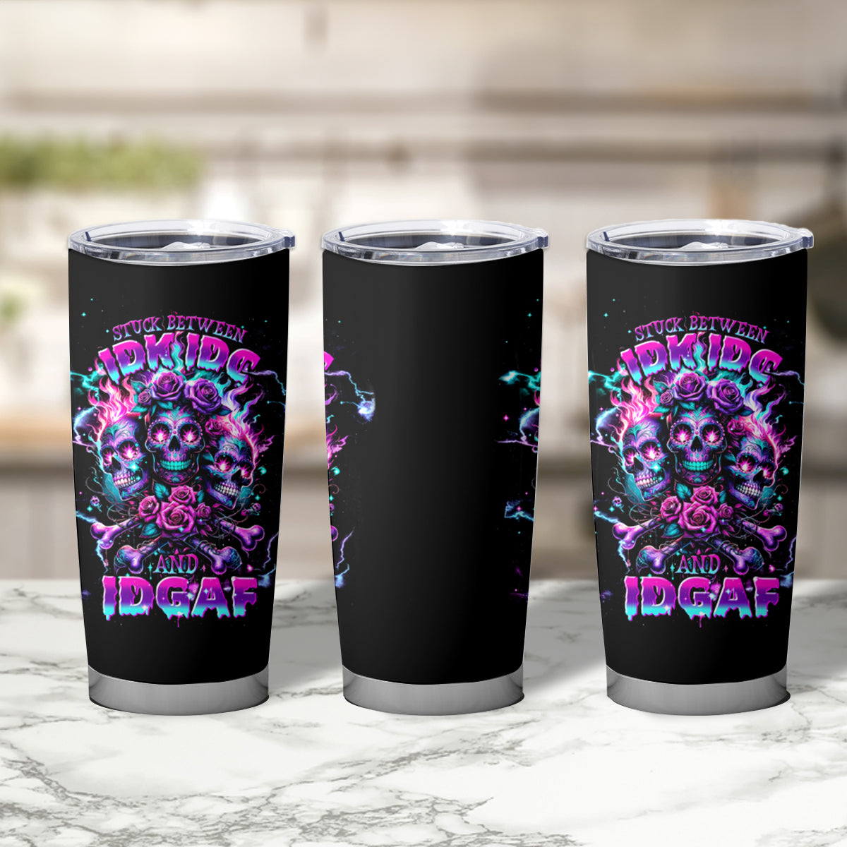 Flower Skull Tumbler Cup Stuck Between IDK IDC - Wonder Print Shop