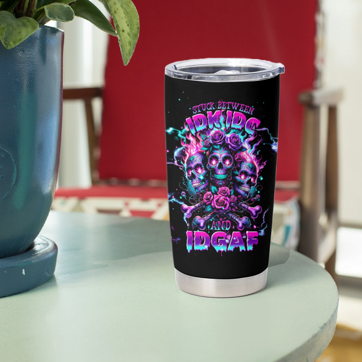 Flower Skull Tumbler Cup Stuck Between IDK IDC - Wonder Print Shop