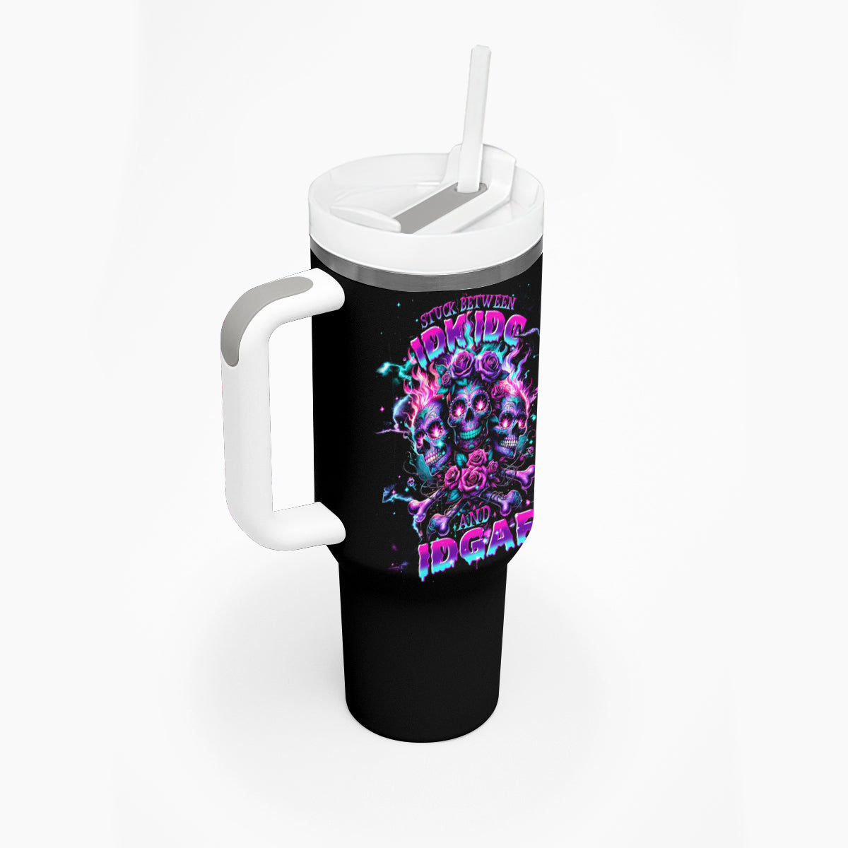 Flower Skull Tumbler With Handle Stuck Between IDK IDC - Wonder Print Shop