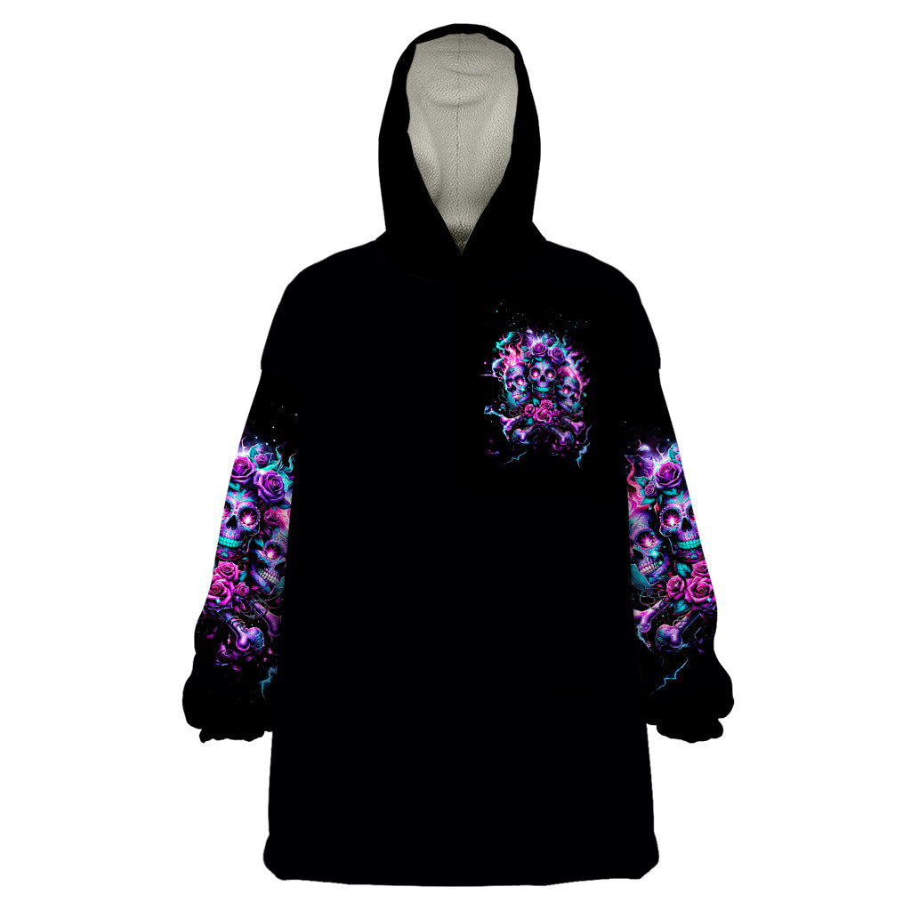 Flower Skull Wearable Blanket Hoodie Stuck Between IDK IDC - Wonder Print Shop