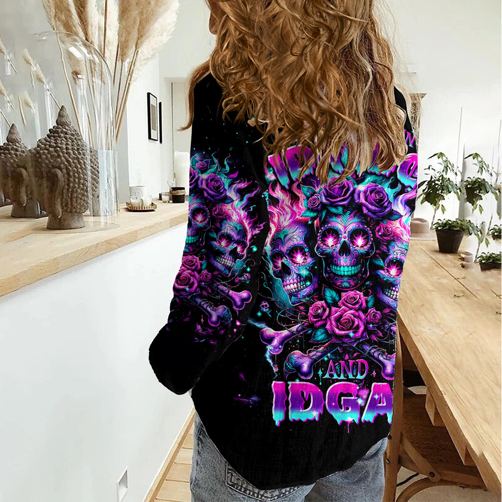 Flower Skull Women Casual Shirt Stuck Between IDK IDC - Wonder Print Shop