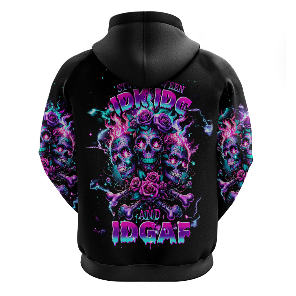 Flower Skull Zip Hoodie Stuck Between IDK IDC - Wonder Print Shop