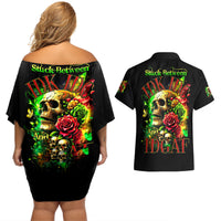 Rose Skull Couples Matching Off Shoulder Short Dress and Hawaiian Shirt Stuck Between IDK IDC - Wonder Print Shop