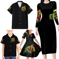 Rose Skull Family Matching Long Sleeve Bodycon Dress and Hawaiian Shirt Stuck Between IDK IDC - Wonder Print Shop