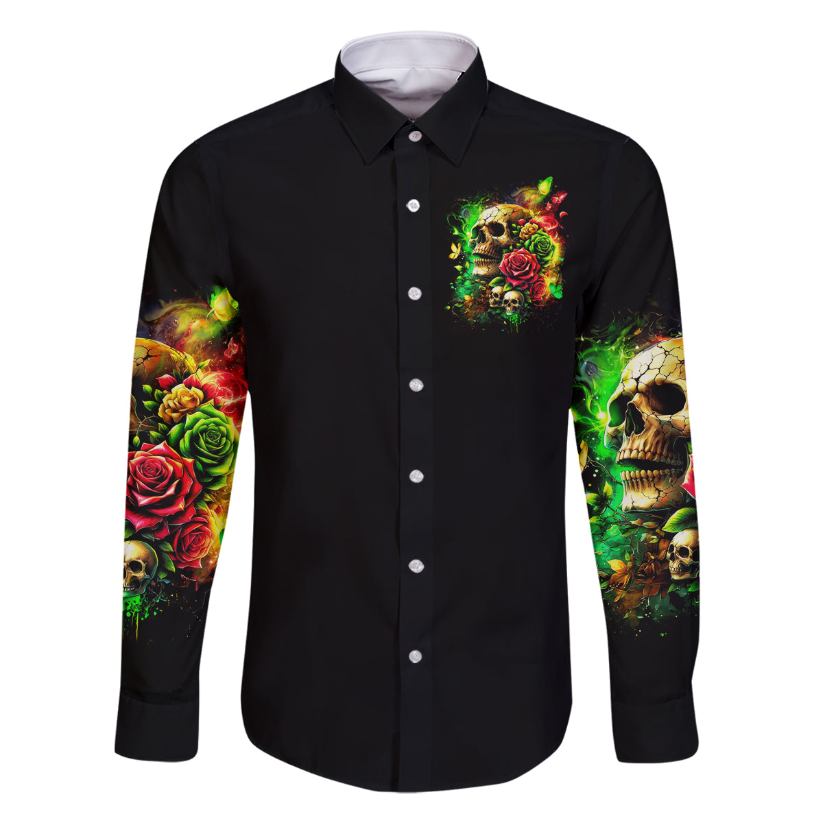 Rose Skull Family Matching Long Sleeve Bodycon Dress and Hawaiian Shirt Stuck Between IDK IDC - Wonder Print Shop