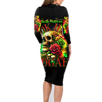 Rose Skull Family Matching Long Sleeve Bodycon Dress and Hawaiian Shirt Stuck Between IDK IDC - Wonder Print Shop