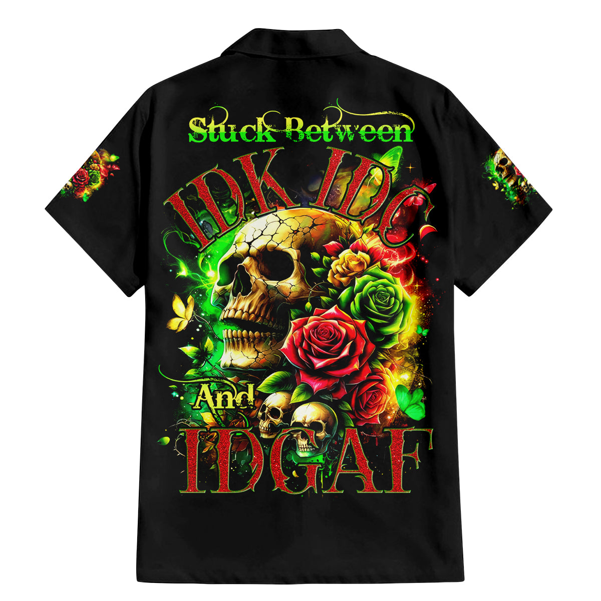 Rose Skull Family Matching Mermaid Dress and Hawaiian Shirt Stuck Between IDK IDC - Wonder Print Shop