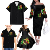 Rose Skull Family Matching Off Shoulder Long Sleeve Dress and Hawaiian Shirt Stuck Between IDK IDC - Wonder Print Shop