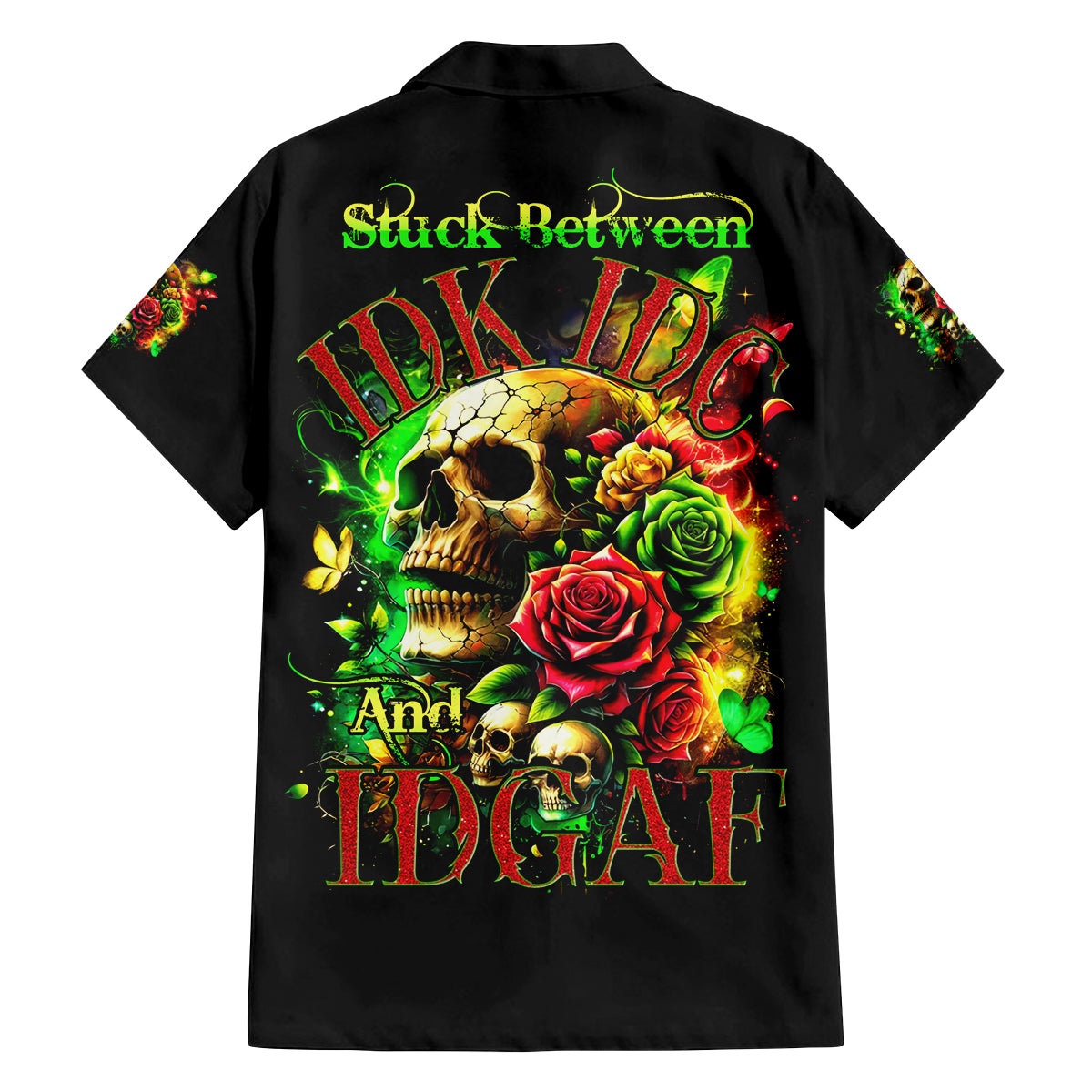 Rose Skull Family Matching Off Shoulder Long Sleeve Dress and Hawaiian Shirt Stuck Between IDK IDC - Wonder Print Shop