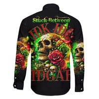 Rose Skull Family Matching Off Shoulder Long Sleeve Dress and Hawaiian Shirt Stuck Between IDK IDC - Wonder Print Shop