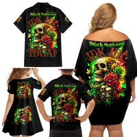 Rose Skull Family Matching Off Shoulder Short Dress and Hawaiian Shirt Stuck Between IDK IDC - Wonder Print Shop