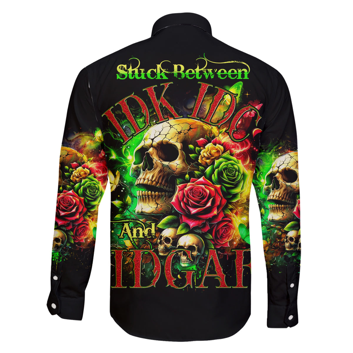 Rose Skull Family Matching Off Shoulder Short Dress and Hawaiian Shirt Stuck Between IDK IDC - Wonder Print Shop