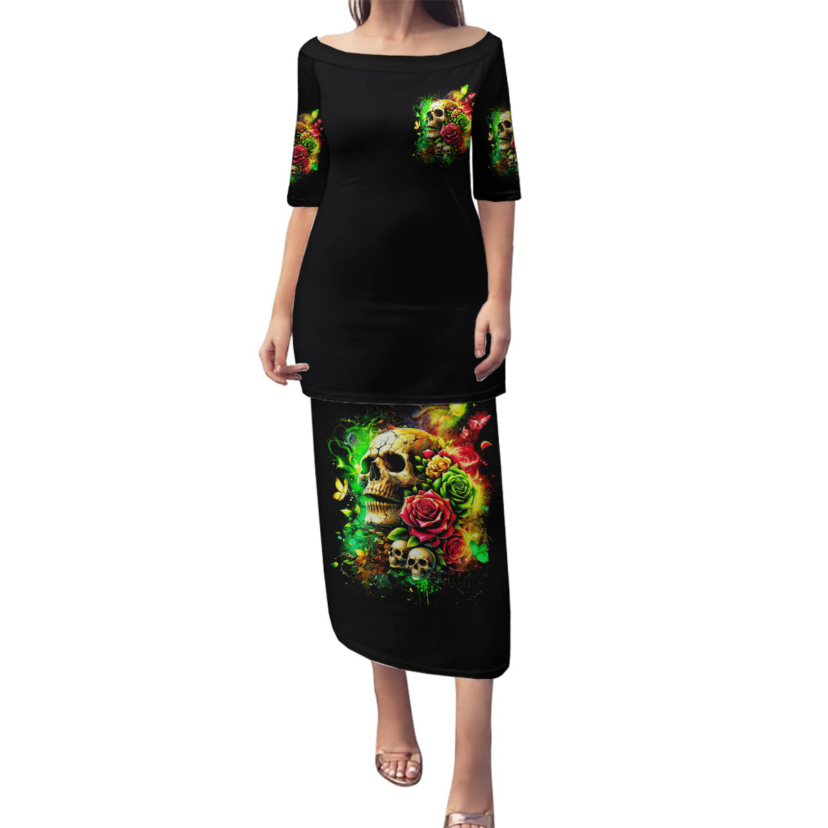 Rose Skull Family Matching Puletasi and Hawaiian Shirt Stuck Between IDK IDC - Wonder Print Shop