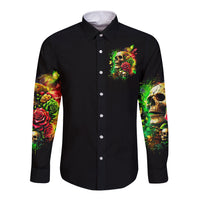Rose Skull Long Sleeve Button Shirt Stuck Between IDK IDC - Wonder Print Shop