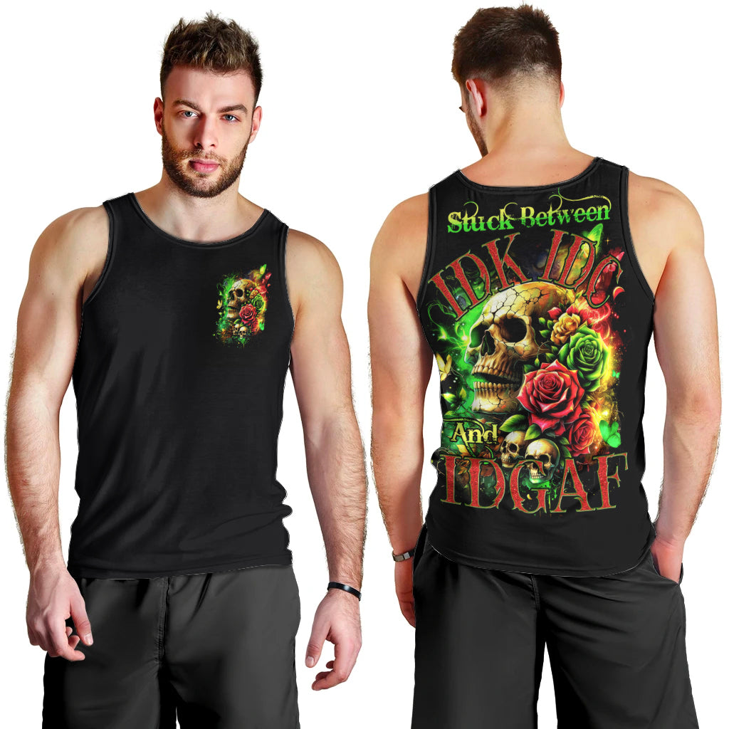 Rose Skull Men Tank Top Stuck Between IDK IDC - Wonder Print Shop