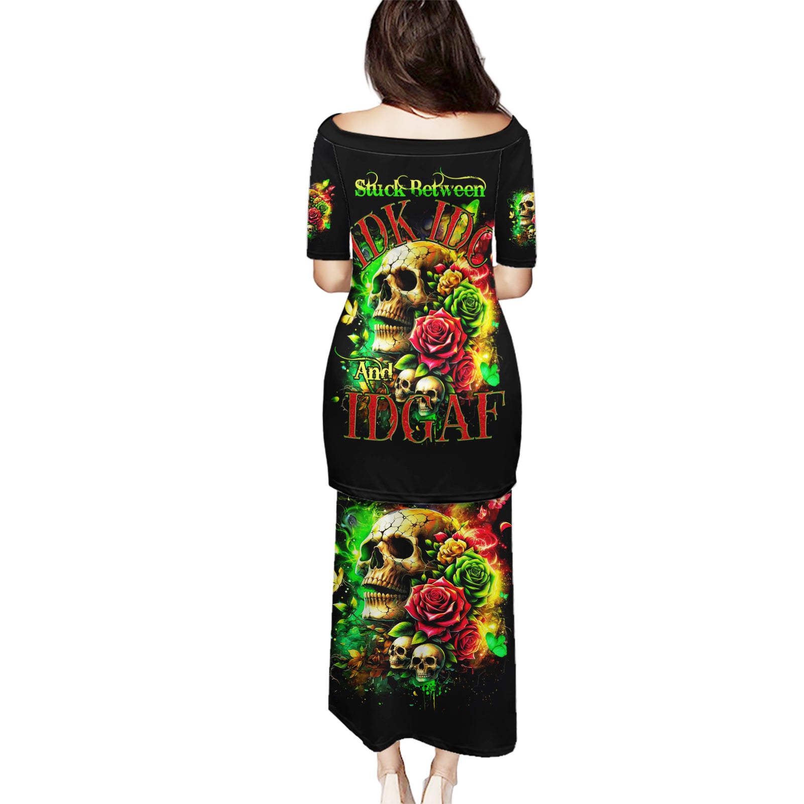 Rose Skull Puletasi Stuck Between IDK IDC - Wonder Print Shop