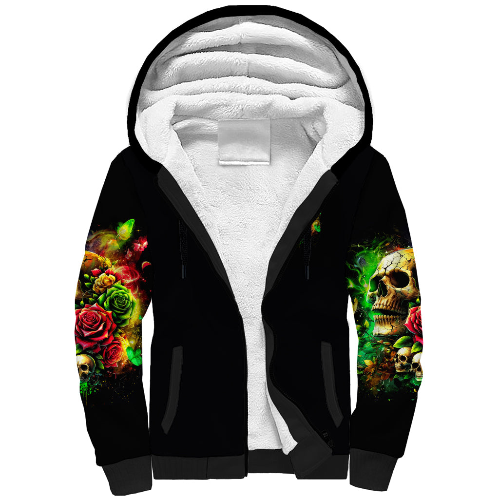 Rose Skull Sherpa Hoodie Stuck Between IDK IDC - Wonder Print Shop