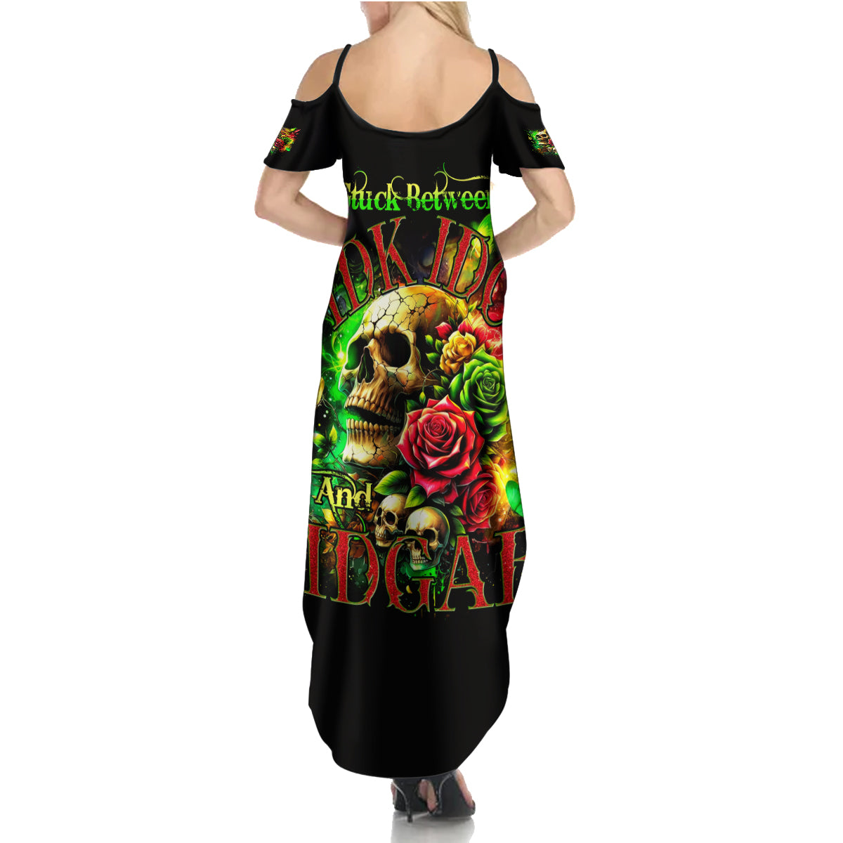 Rose Skull Summer Maxi Dress Stuck Between IDK IDC - Wonder Print Shop