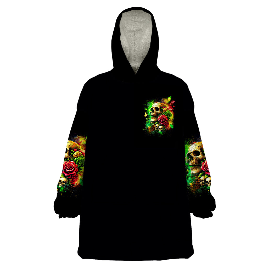Rose Skull Wearable Blanket Hoodie Stuck Between IDK IDC - Wonder Print Shop