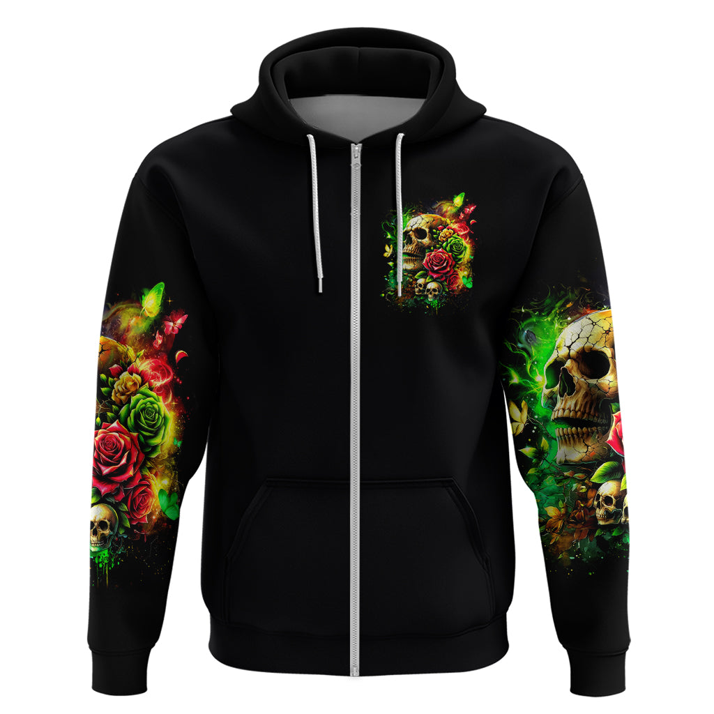 Rose Skull Zip Hoodie Stuck Between IDK IDC - Wonder Print Shop